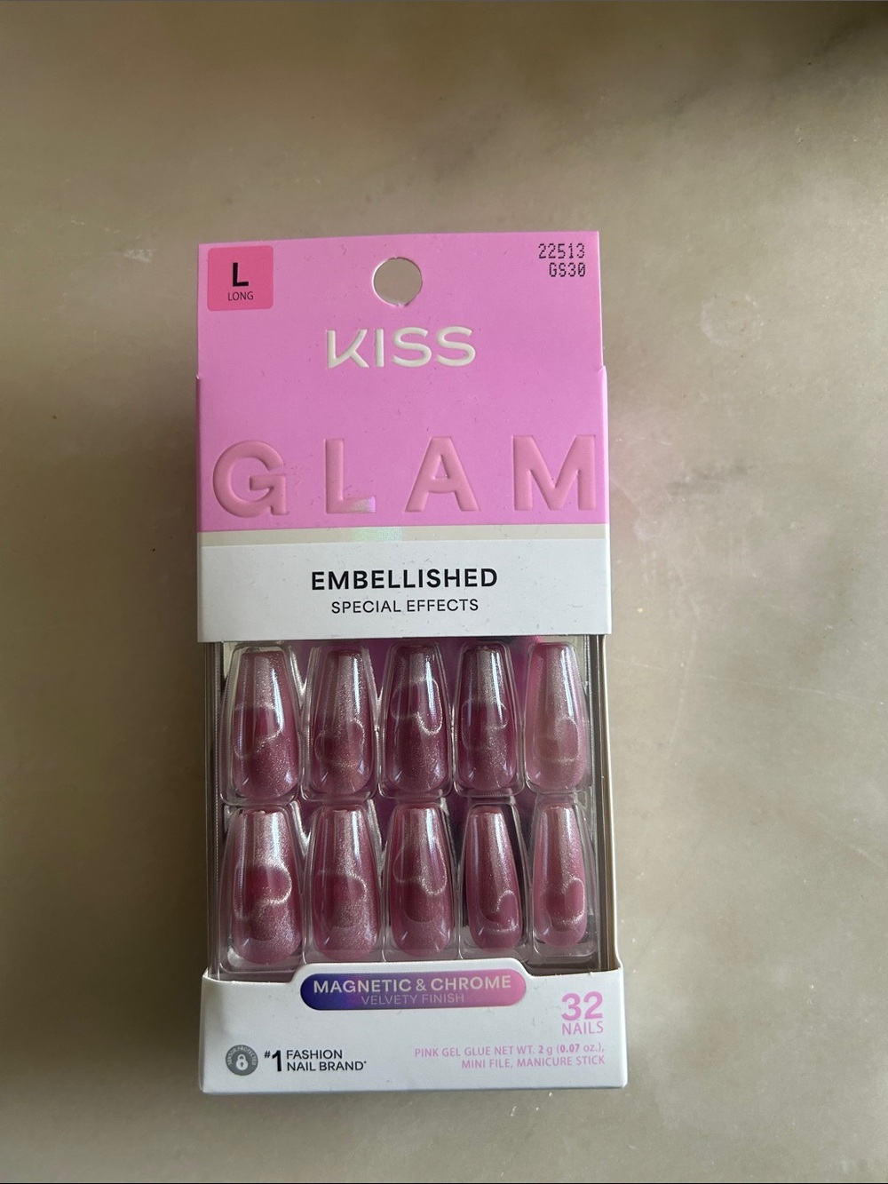 Kiss Glam Embellished Pink Magnetic Chrome Press-On Nails
